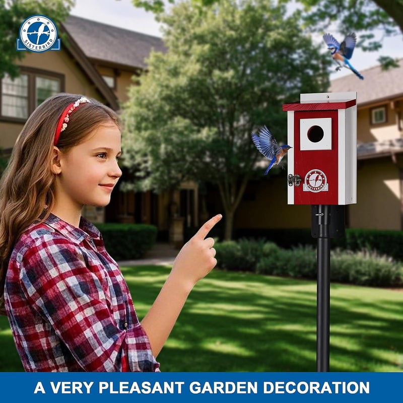 SISTERBIRD Bird Houses for Outside, Claret-Red Bird House, Bluebird Houses for Outside, Garden Decoration Birdhouses for Outdoors, Bluebird Finch Swallow Wren Chickadee - Image 4
